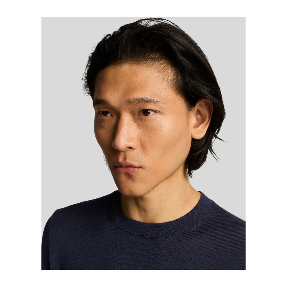 Lyle & Scott Mid Knits Tonal Superfine Crew Neck Jumper Blue Heren