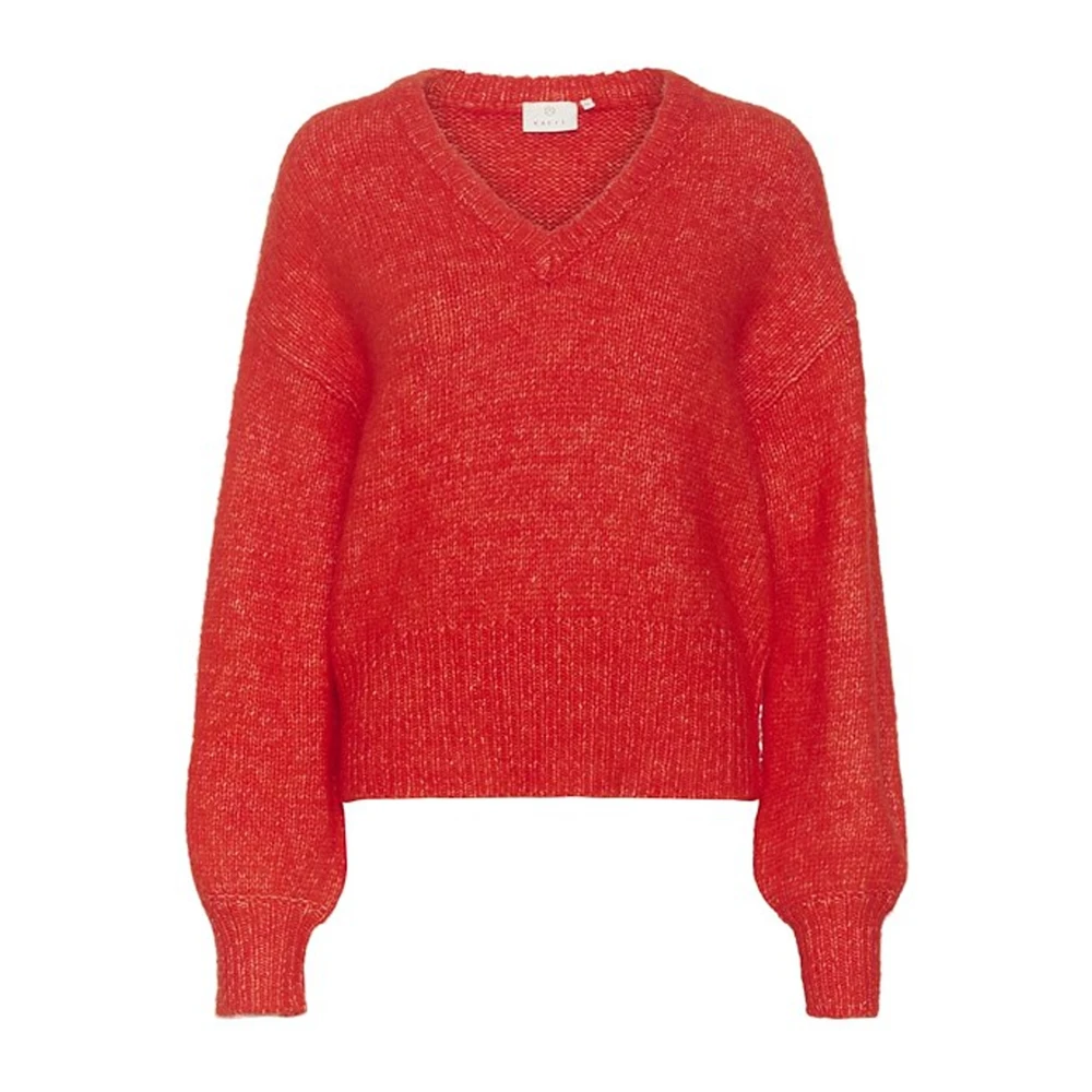 Kaffe Rode Melange Trui met Pofmouwen Red Dames