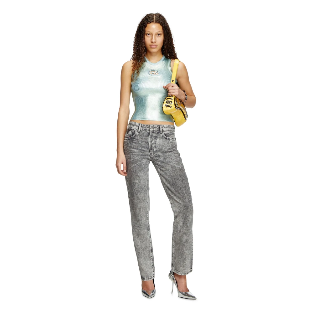 Diesel Metallic Tanktop met Oval-D Logo Green Dames