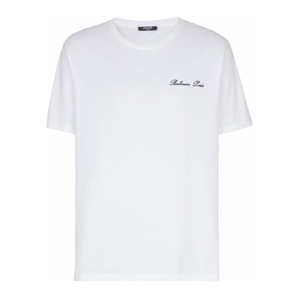 Balmain Men's White Embroidered Signature T-Shirt