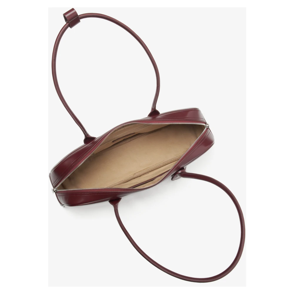 Estro Dames Bordeauxrode Leren Schoudertas met Lange Handvatten Red Dames