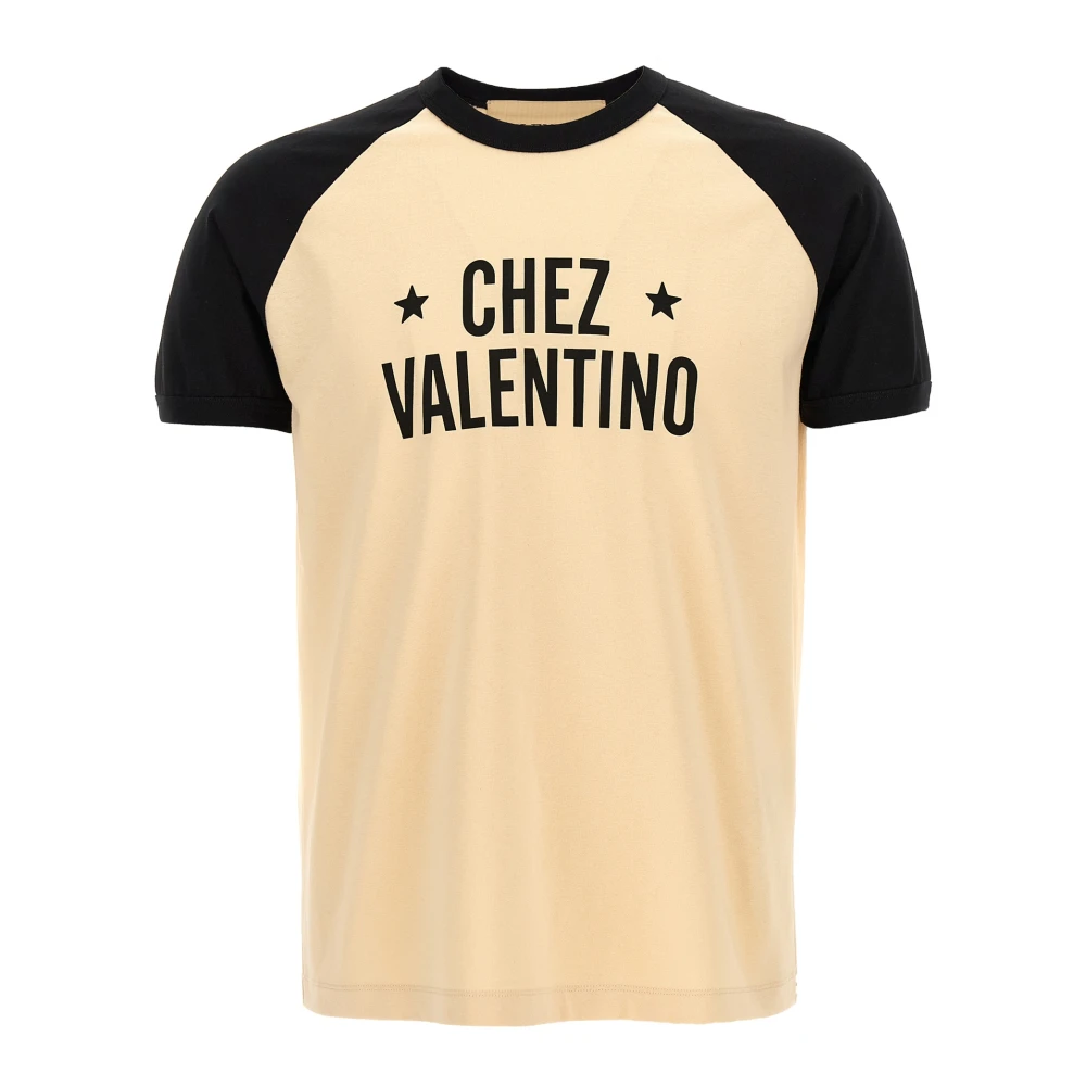 Valentino Garavani Men's Beige Cotton T-Shirt With Chez Valentino Print - T-Shirts - Xl - Tops