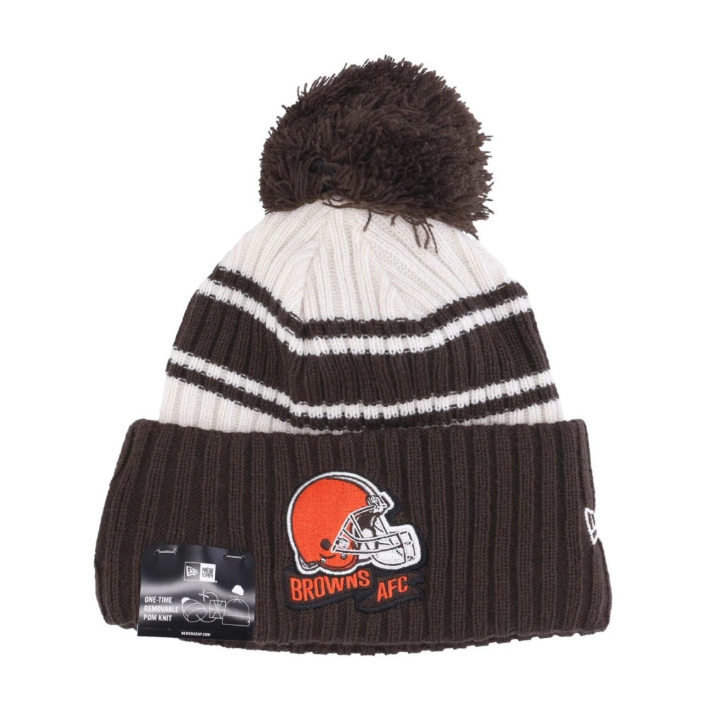 New Era Men's Brown Accessories, One Size, Cleveland S Pom Pom Beanie Hat