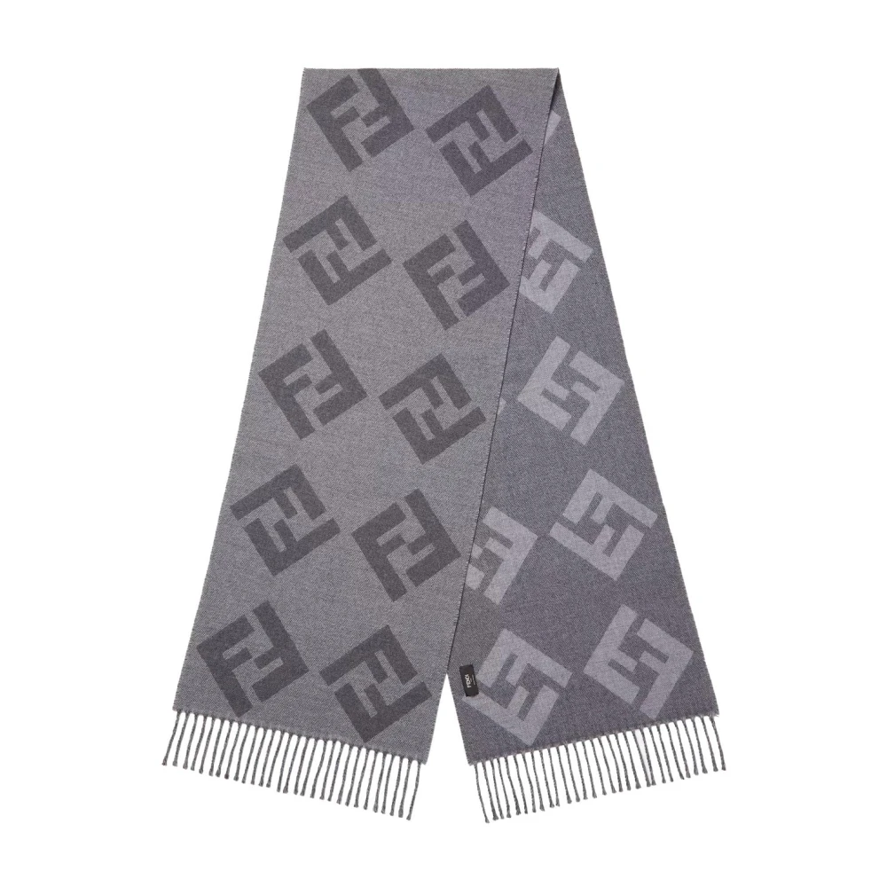 Fendi Herren Grau Ff Logo Jacquard Wollschal