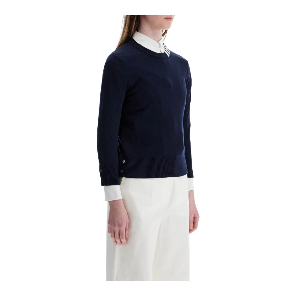 Thom Browne Navy Katoenen Sweatshirt met Crew Neck Blue Dames