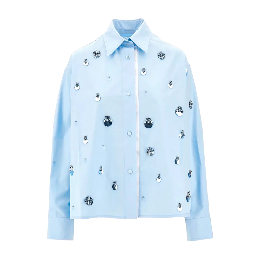DES Phemmes Kristal versierde katoenen popeline overhemd Blue Dames