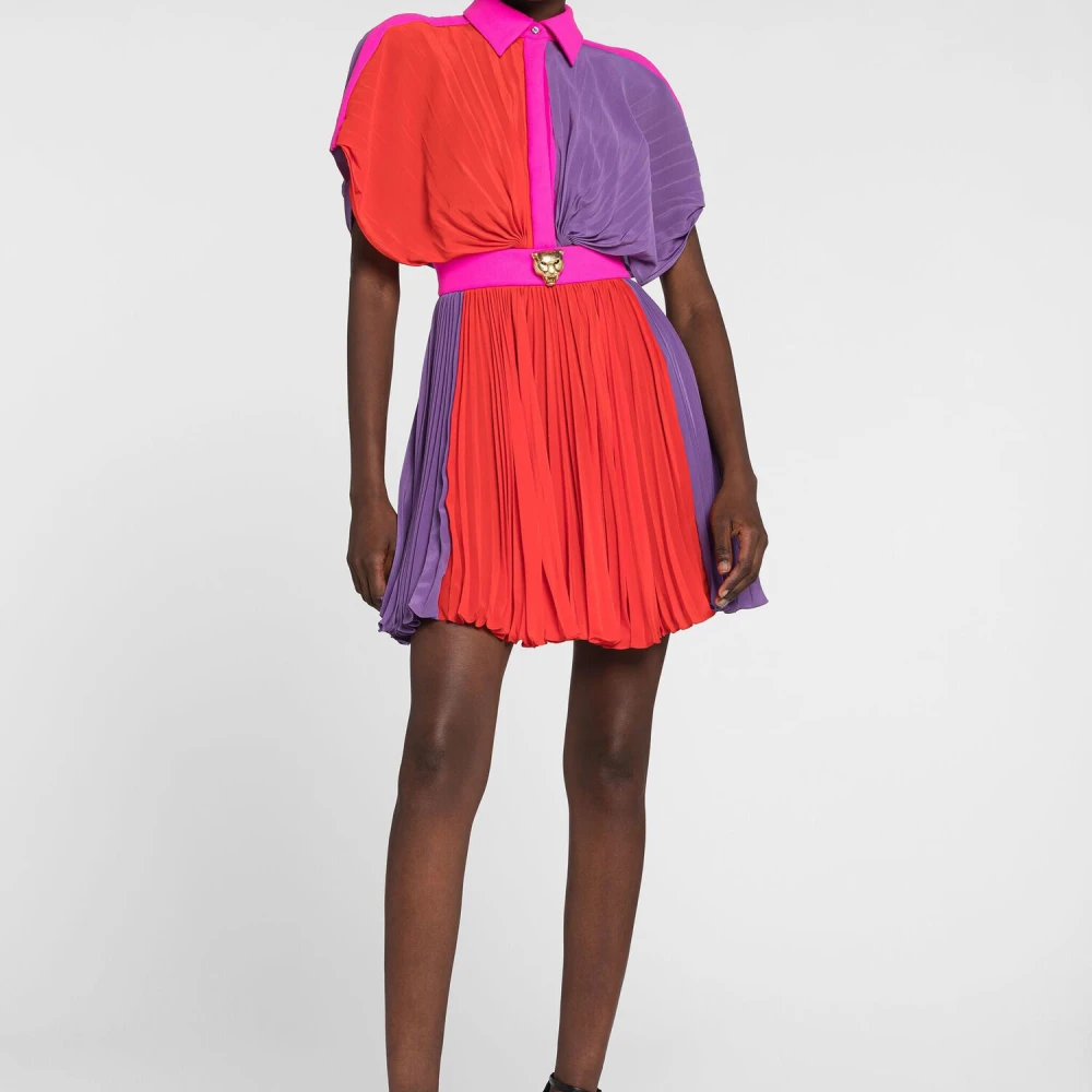 Roberto Cavalli Zijden Mini-jurk met Colourblock Plooien Multicolor Dames