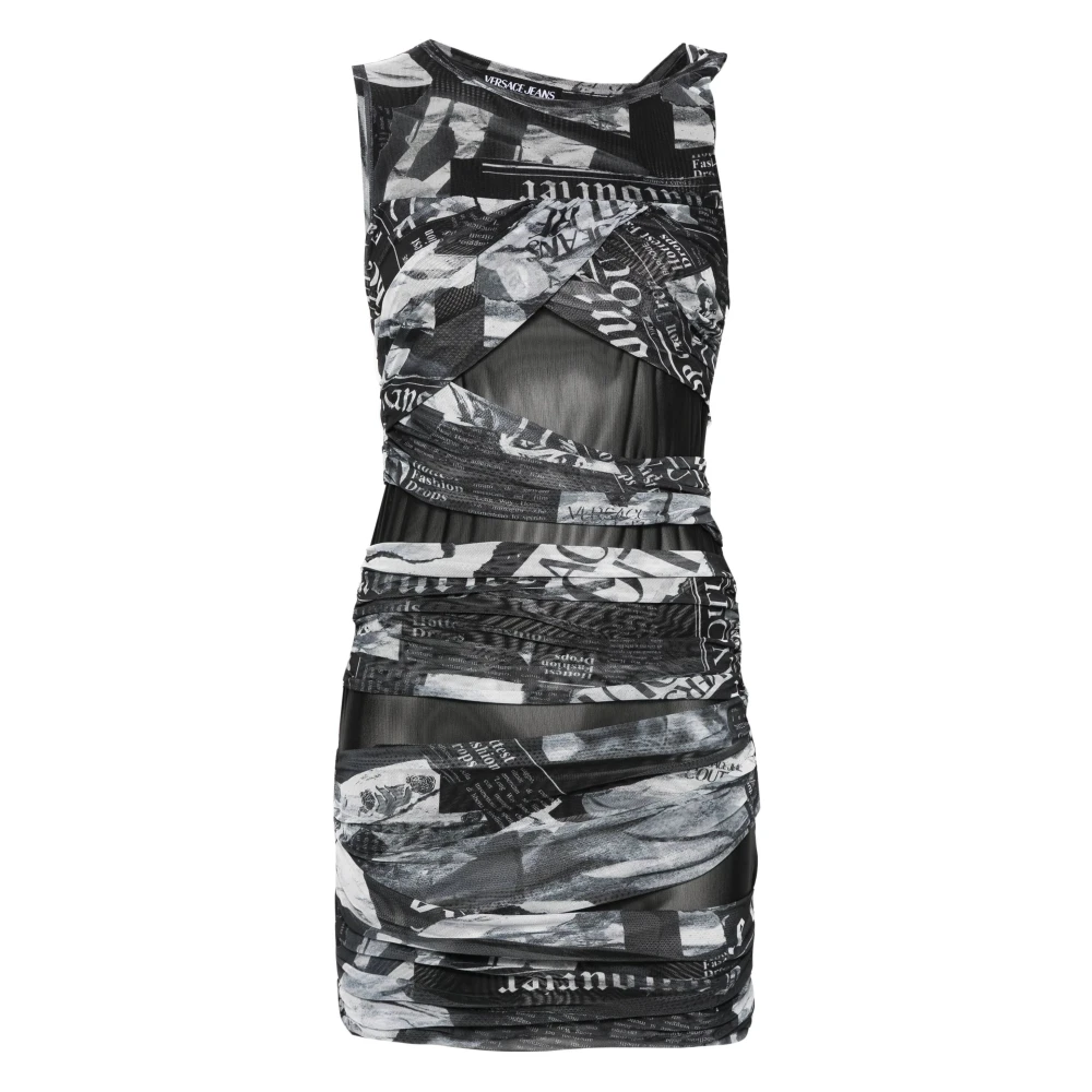 Versace Jeans Couture Asymmetrisk draperad klänning svart/vitt design Black, Dam