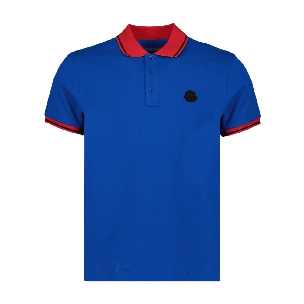 Moncler Tricolor Polo Shirt Klassieke Pasvorm Korte Mouw Blue Heren