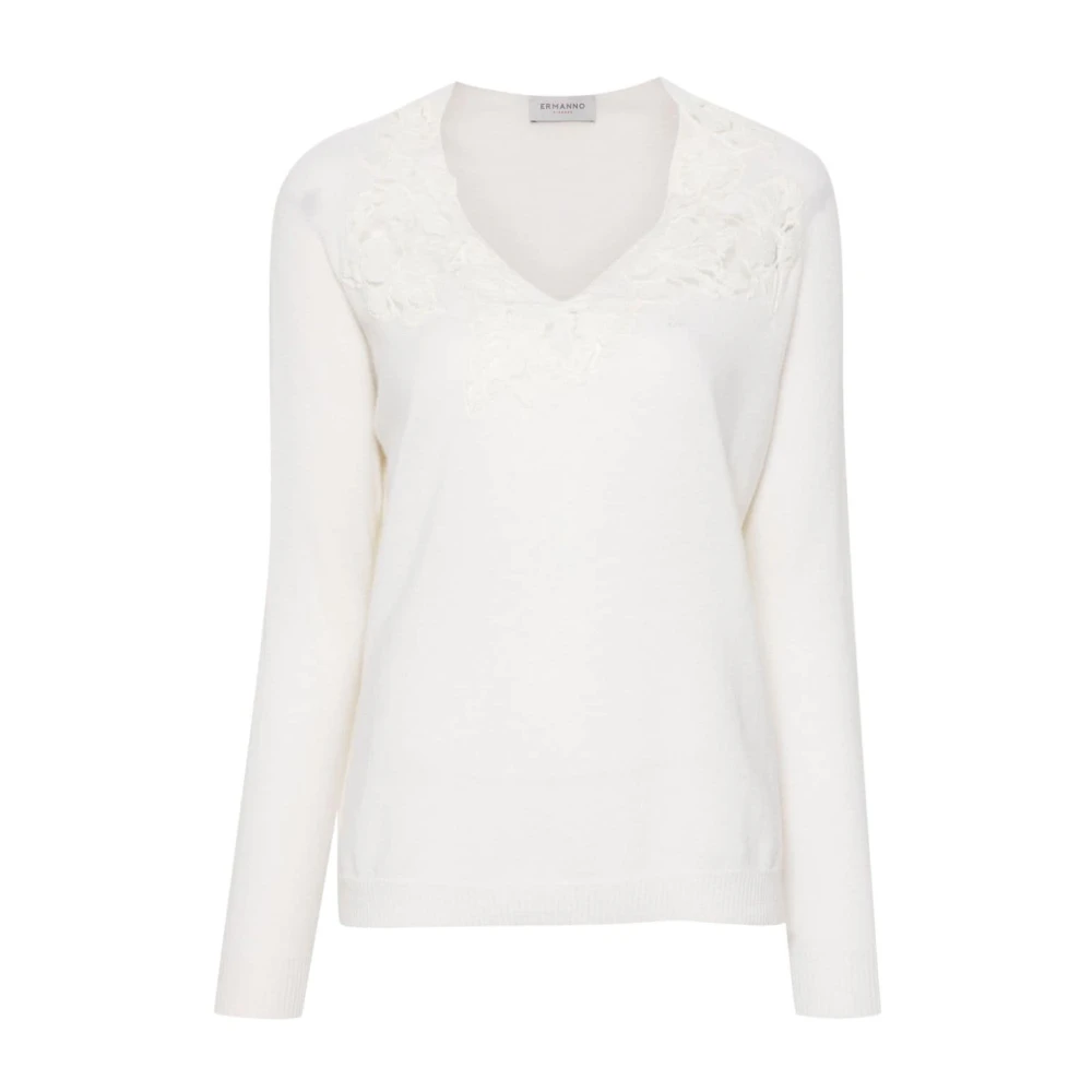 Ermanno Scervino Vit Blommig Spetsstickad Tröja White, Dam