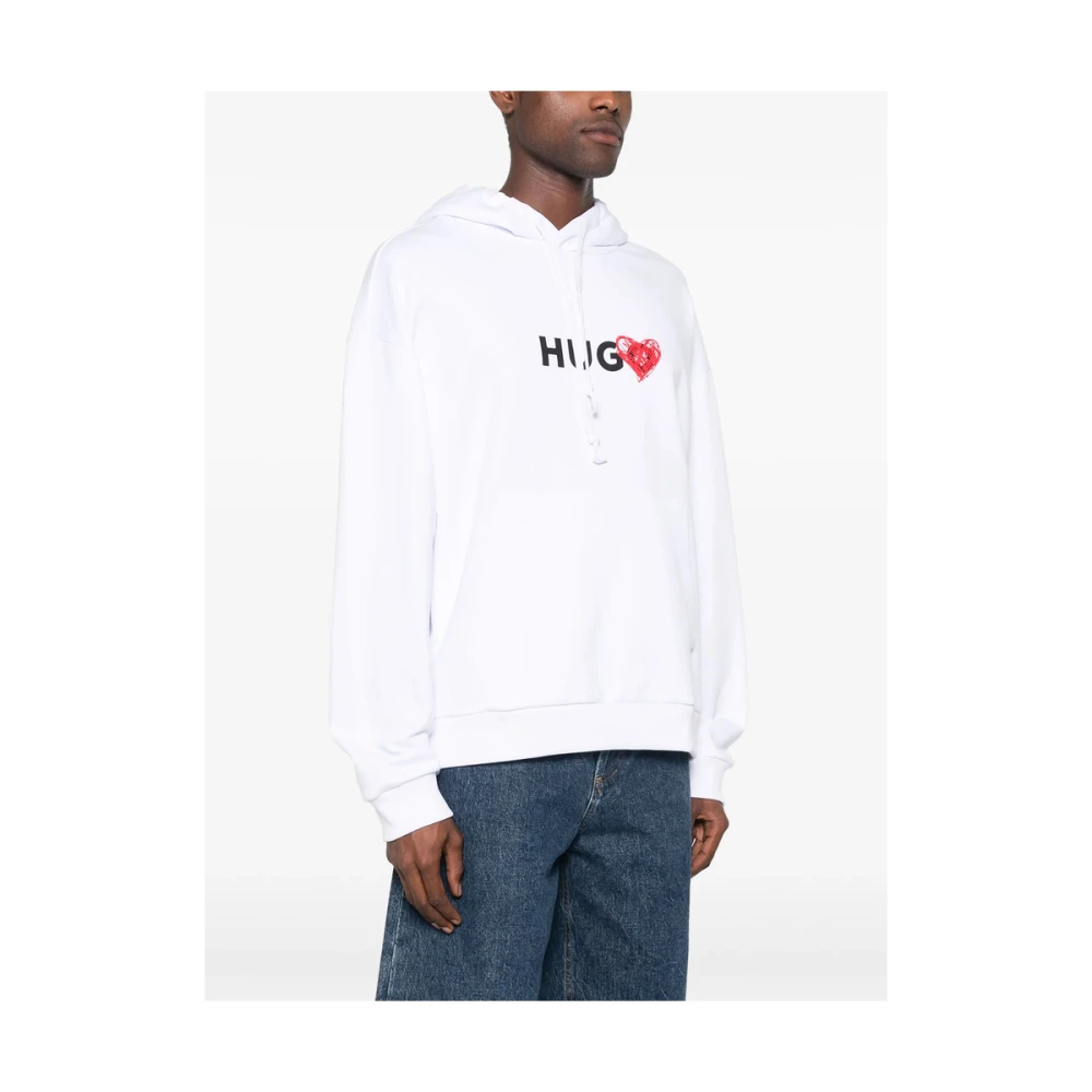 Hugo Boss Witte Slouchy Trekkoord Hoodie White Heren