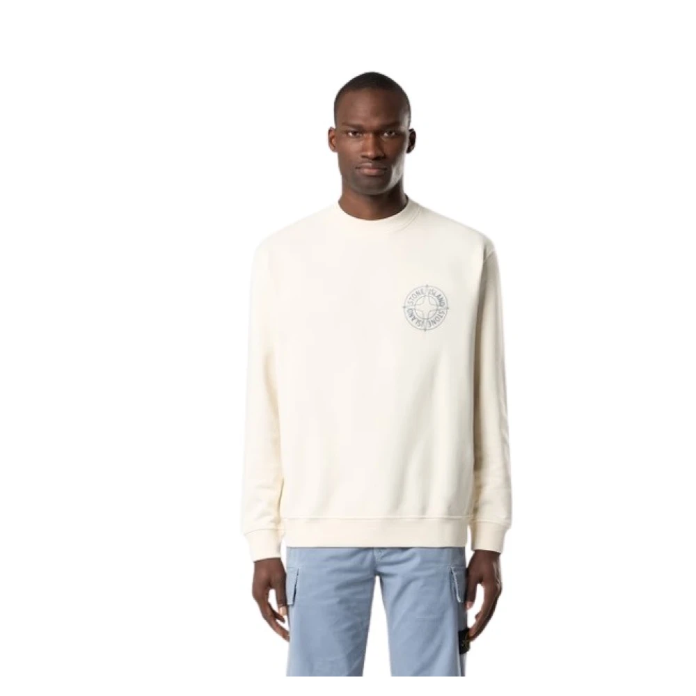 Stone Island White Sweatshirts, Male, Xl, Oversized Outline Compass Print Sweatshirt