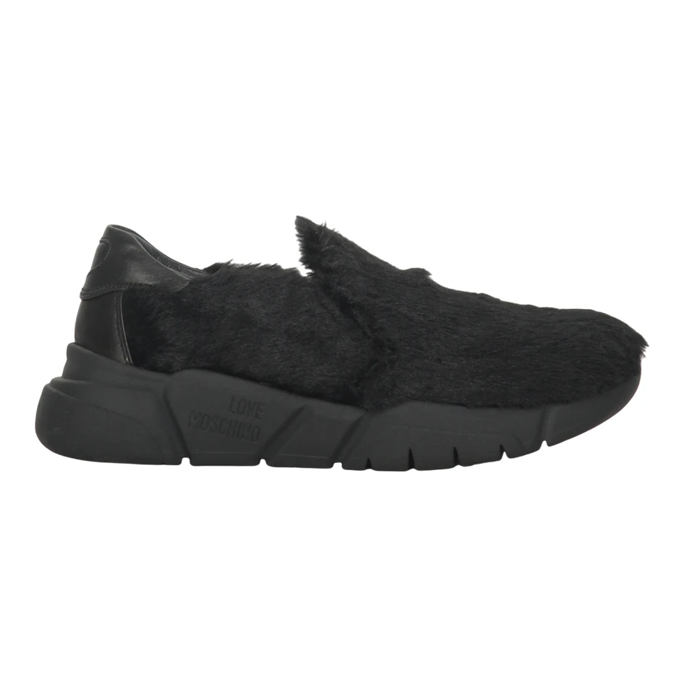 Moschino Instap Sneakers met Faux Fur Dames Schoenen Zwart