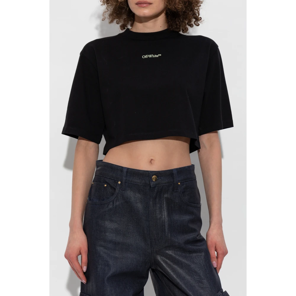Off White Korte T-shirt met bedrukt logo Black Dames