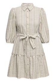 Linen stripe dress AV4145 - sand/white