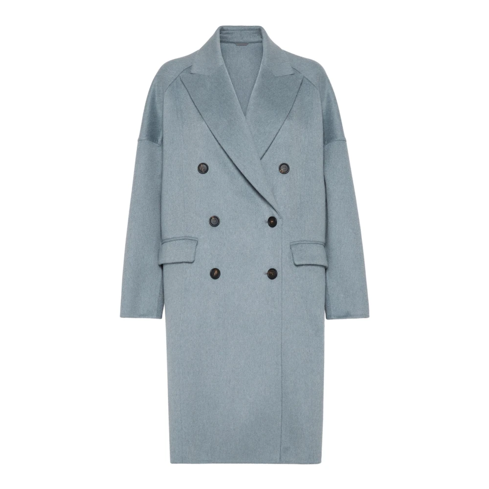 BRUNELLO CUCINELLI Lichtblauwe Cashmere Dubbelbreasted Jas Blue Dames