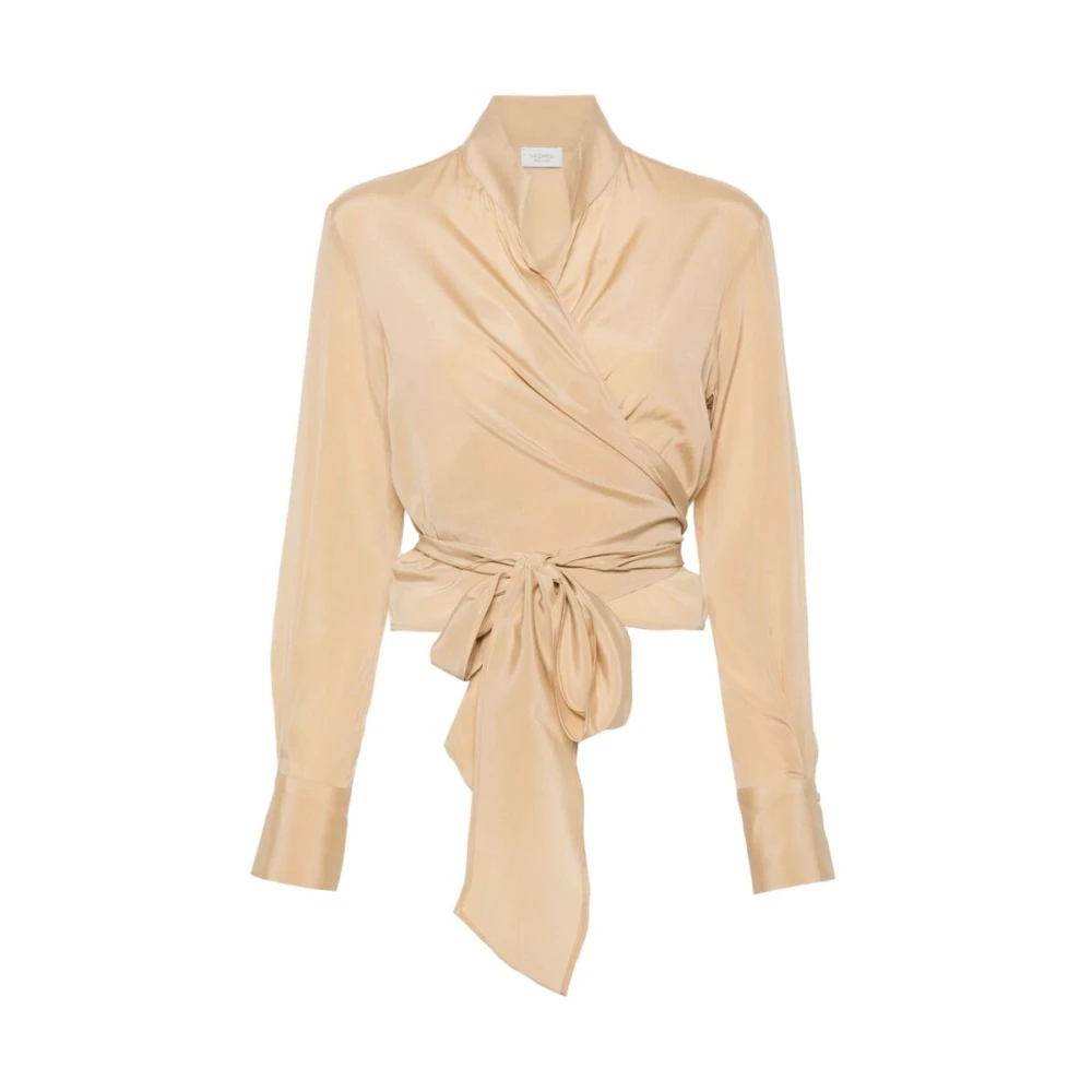 Mazzarelli Zijde Blend Wrap Shirt Beige Dames