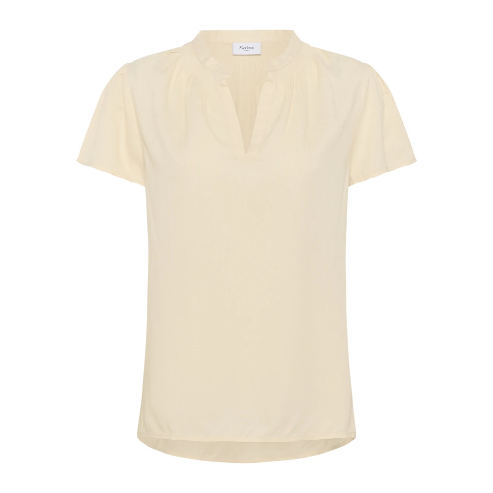 Saint Tropez Women's Beige Feminine V-Neck Blouse In Cream - Blouses - Xs - Blouses & Shirts