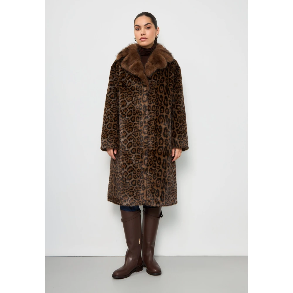 Cesare Gaspari Elegant Leopard Print Faux Fur Coat Ivy Brown Dames