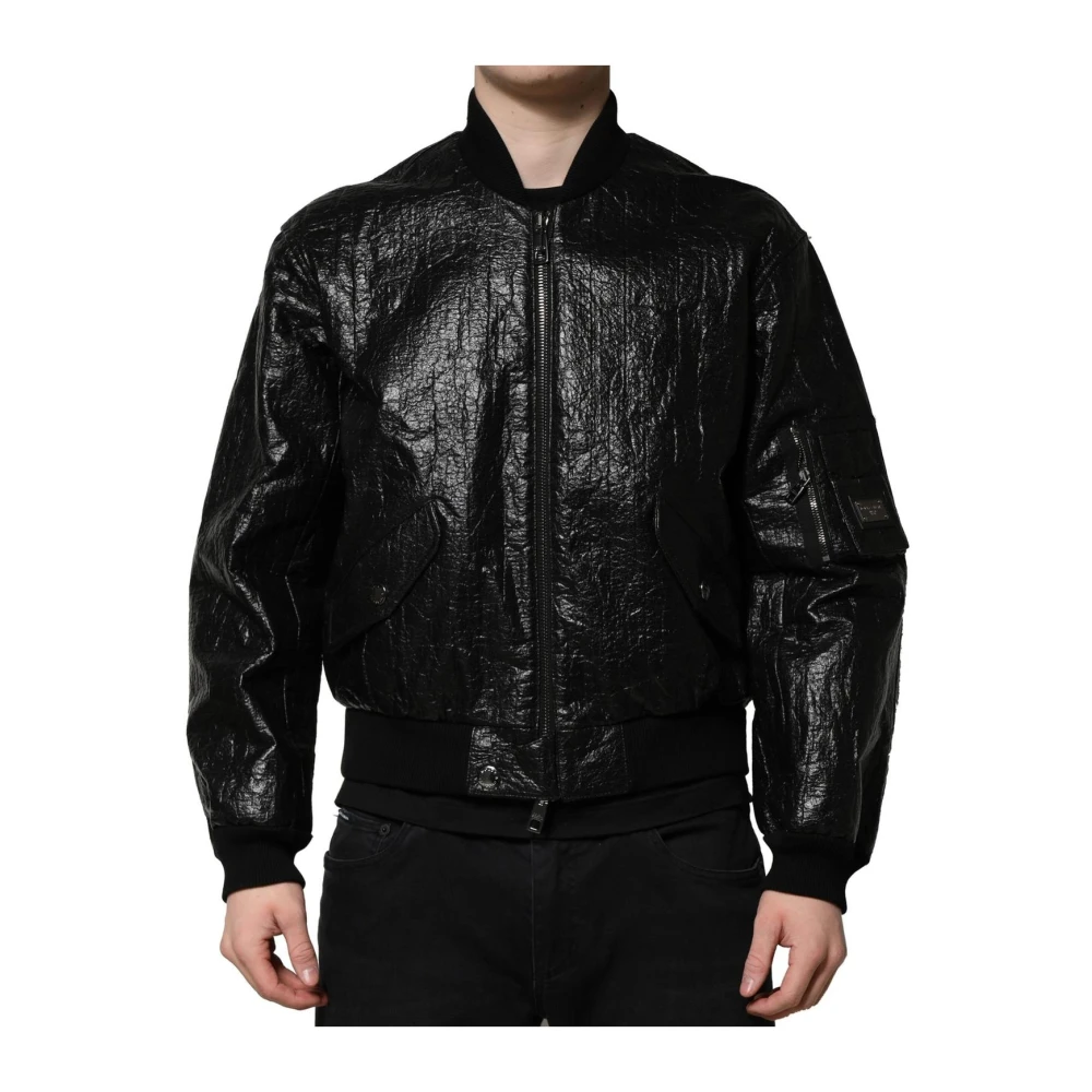 Dolce & Gabbana Men's Black Logo Plaque Bomber Jacket
