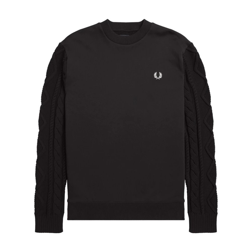 Fred Perry Tijdloze Zwarte Katoenen Trui met Gelochten Mouwen Black Heren