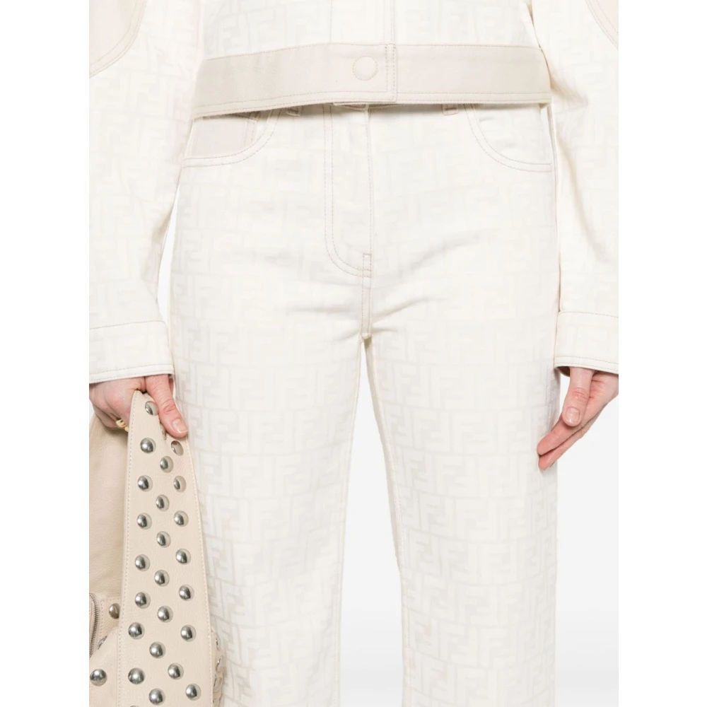 Fendi Witte Denim Jeans met FF Motief White Dames