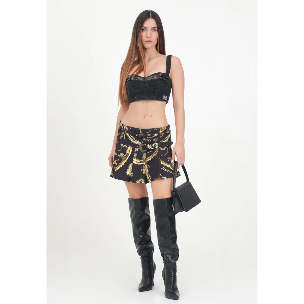 Versace Jeans Couture Zwarte Geplooide Rok met Barok Gespen Black Dames