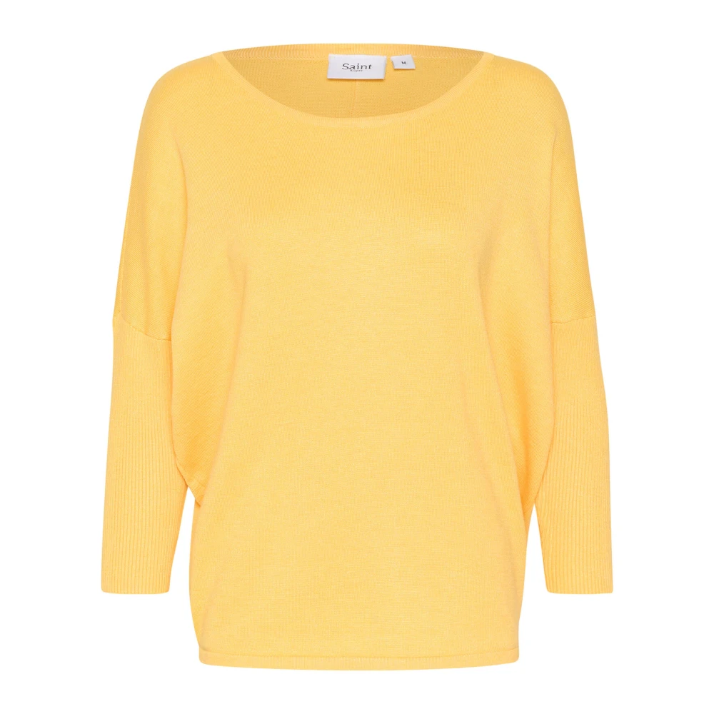 Saint Tropez R-Neck Pullover Strik Yarrow Melange Yellow Dames
