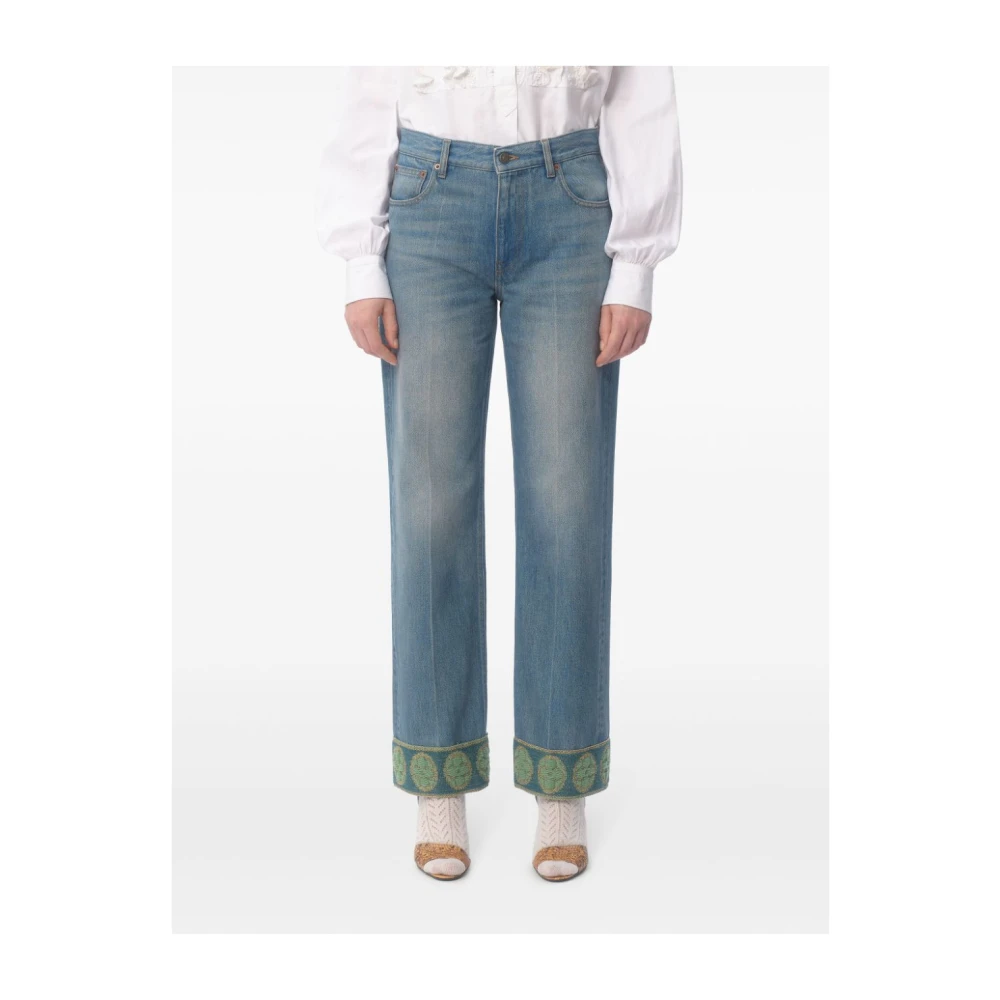 Valentino Blauwe Denim Jeans met Omgeslagen Manchetten Blue Dames