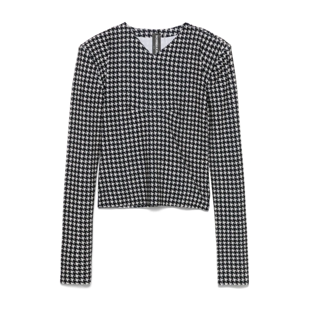 Norma Kamali Zwart Houndstooth Lange Mouw Jurk Black Dames