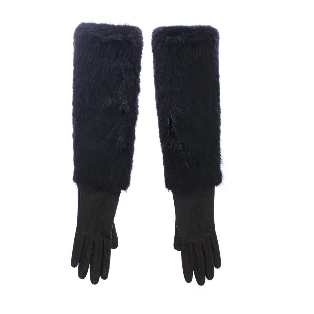 Dolce & Gabbana Luxe Zwarte Beaver Bont Handschoenen Black Dames