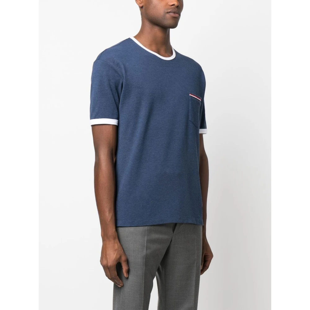Thom Browne Blauw Gestreepte Zak T-shirt Blue Heren