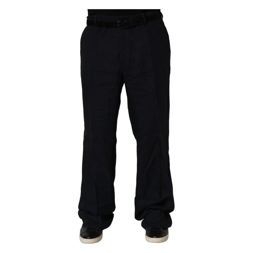 Dolce & Gabbana Men's Black Wide Trousers, 2XL, Linen Straight Leg Dress Trouser Trousers