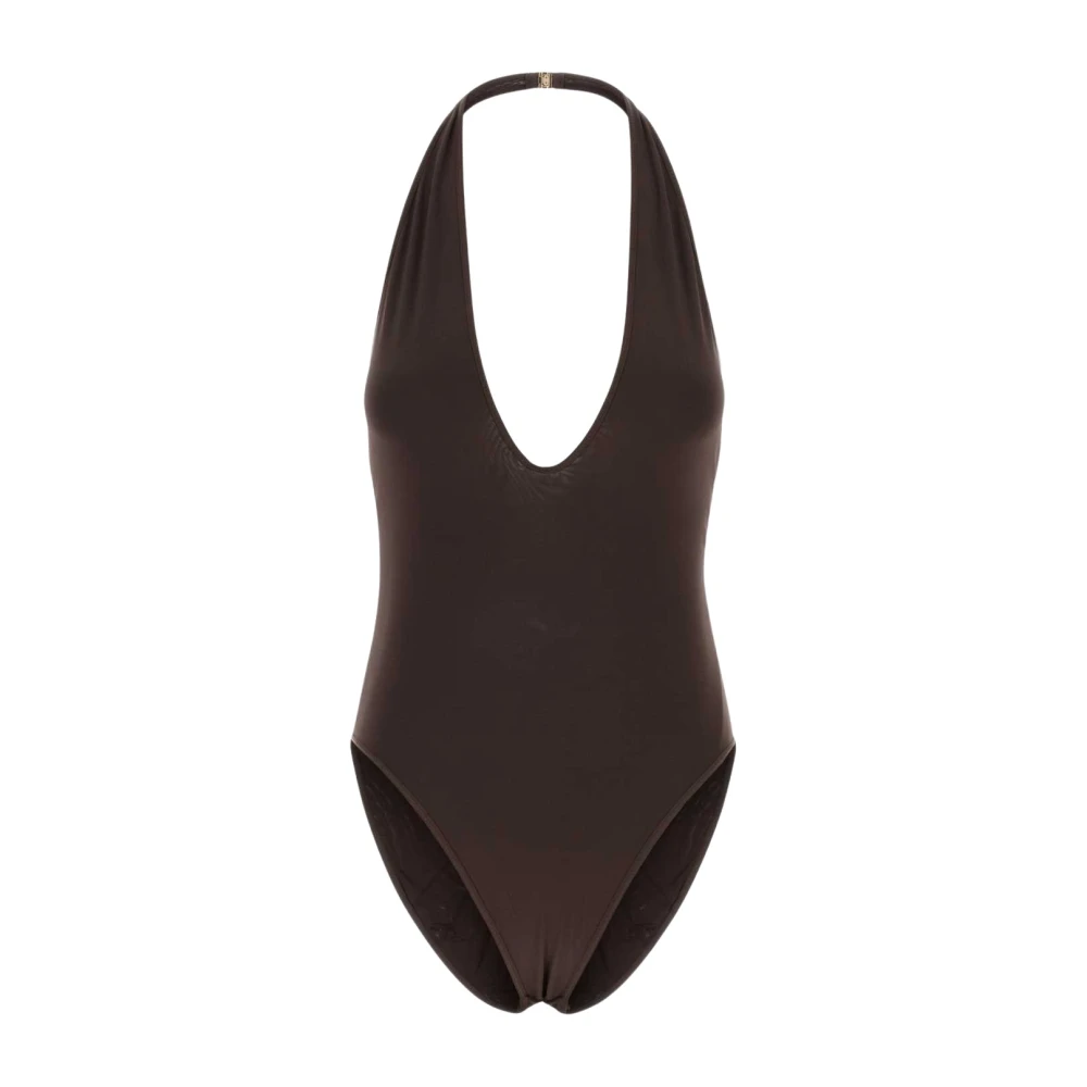Zimmermann Women's Brown Swimsuits, M, Luna Halter Bodysuit