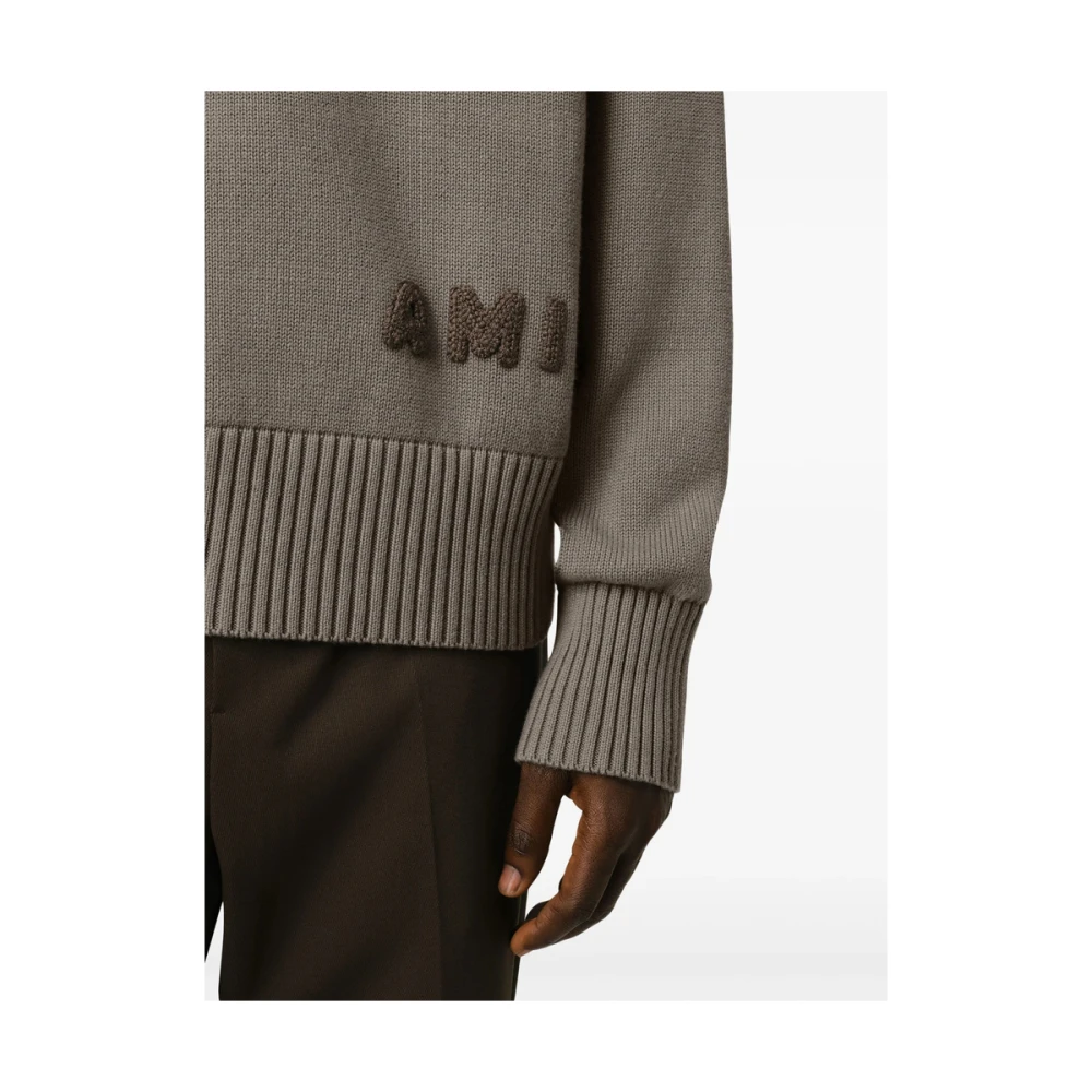 Ami Paris Grijze Gebreide Trui met Ronde Hals Gray Heren