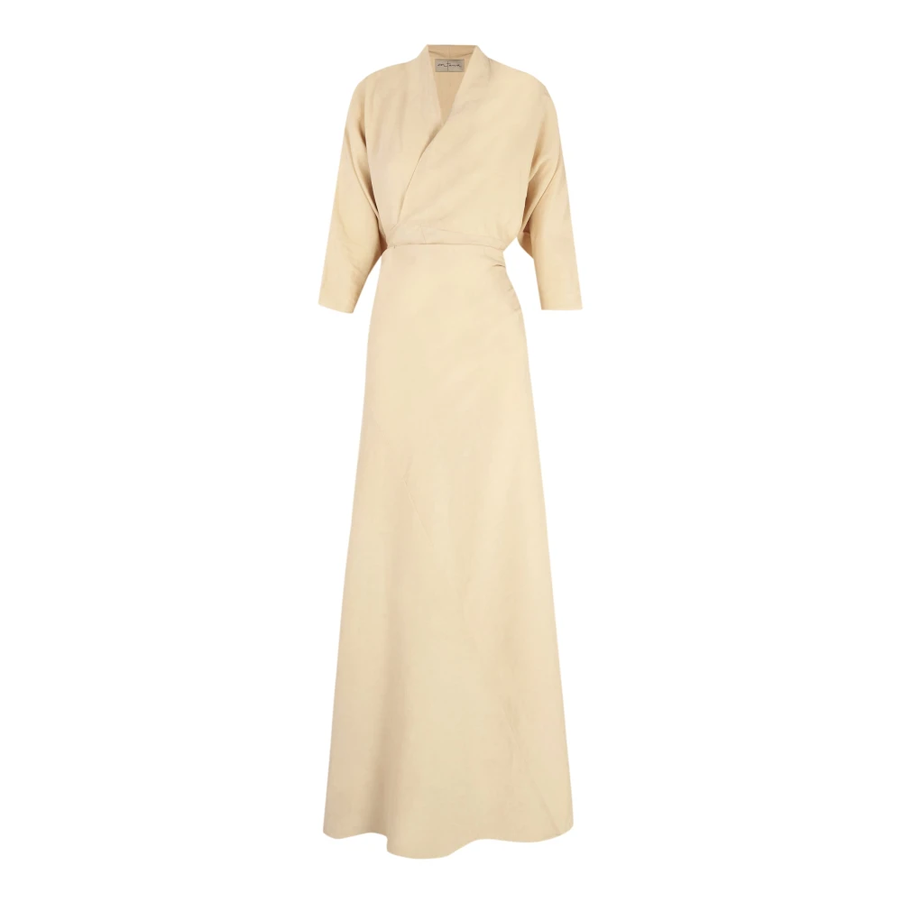 Cortana Amelia Linnen Zijden Lange Jurk Beige Dames