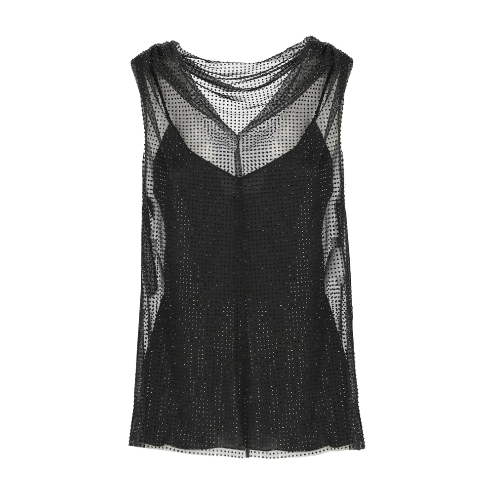 Philosophy di Lorenzo Serafini Zwarte Tule Shirt met Strass Details Black Dames