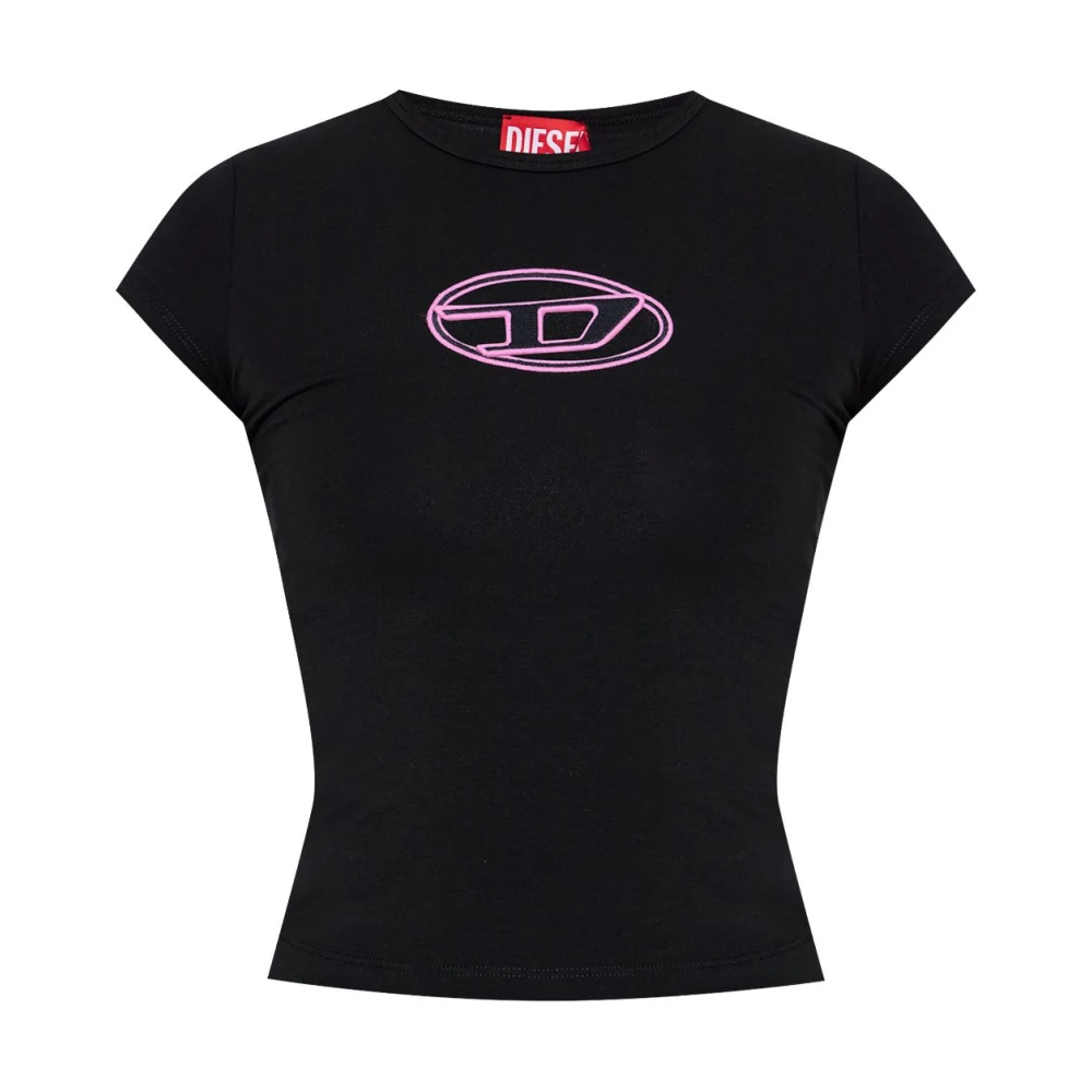 Diesel Zwart Twee-Tone T-shirt met Uitgesneden Details Black Dames