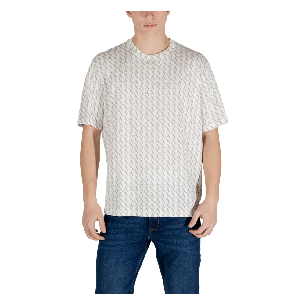Armani Exchange Beige T-shirt met ronde hals en print Beige Heren