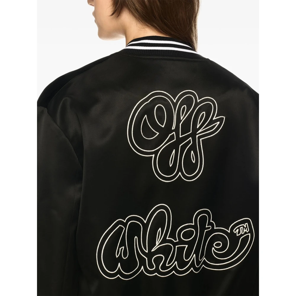 Off White Zwart Wit Satijnen Souvenir Jas Black Dames