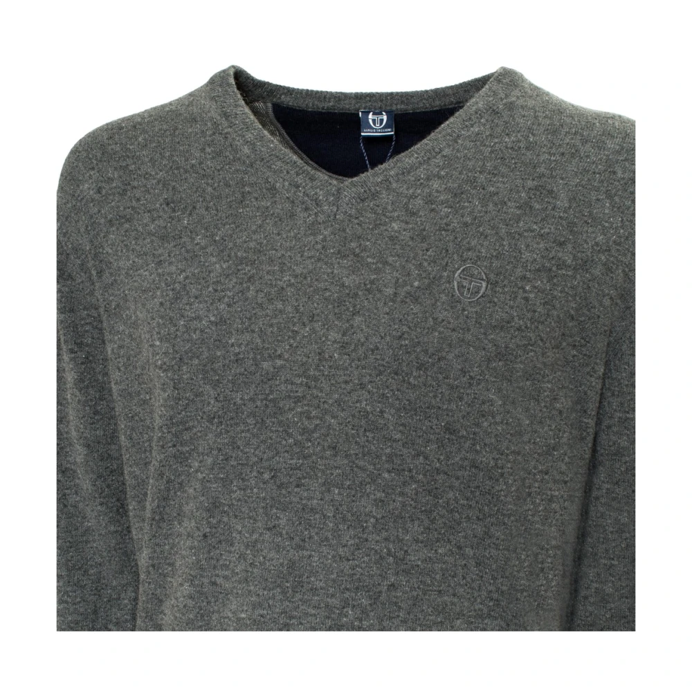Sergio Tacchini Wollen trui met V-hals en geribbelde boorden Gray Heren