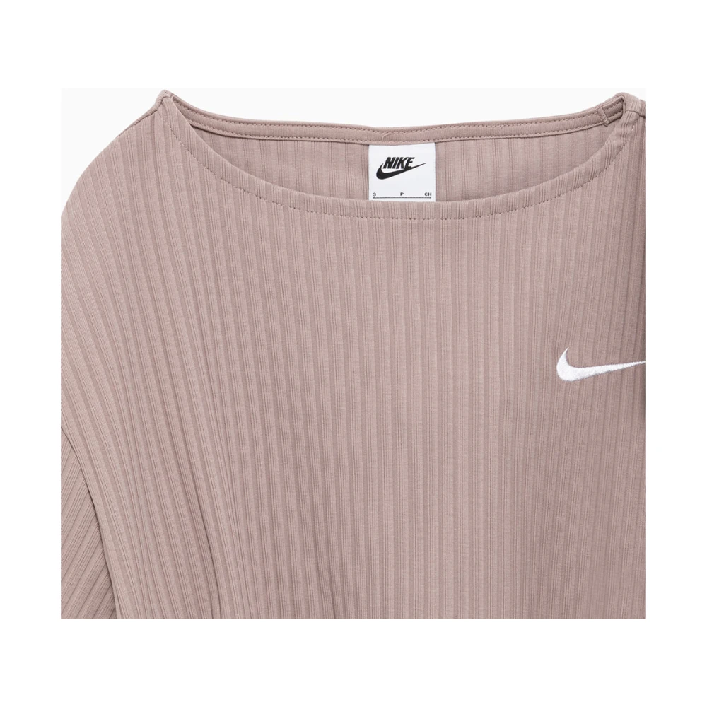 Nike Effengekleurde Geribbelde Katoenen Crew Neck T-Shirt Pink Dames