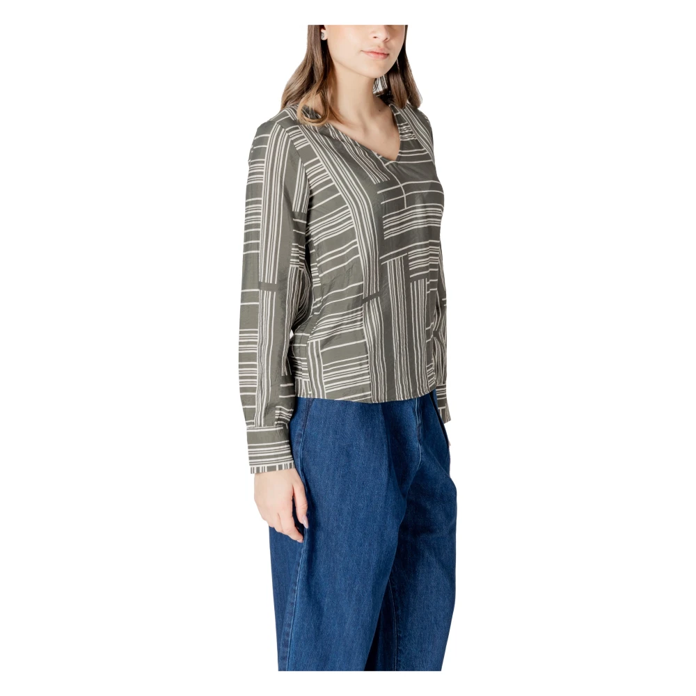 Jacqueline de Yong Groene V-hals Blouse met Lange Mouwen Green Dames