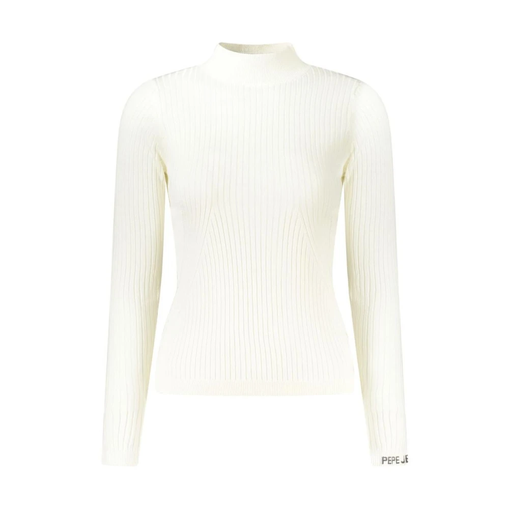Pepe Jeans Women's White Turtlenecks, Xl, Cotton Knit Jumper With Ribbed Detailing