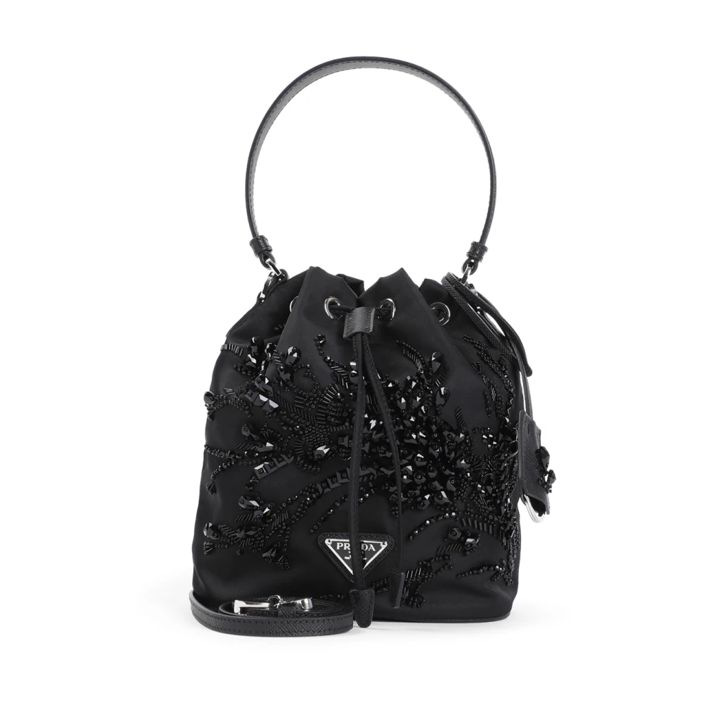 Prada Schoudertas Met pailletten verfraaide bucket bag met trekkoordsluiting