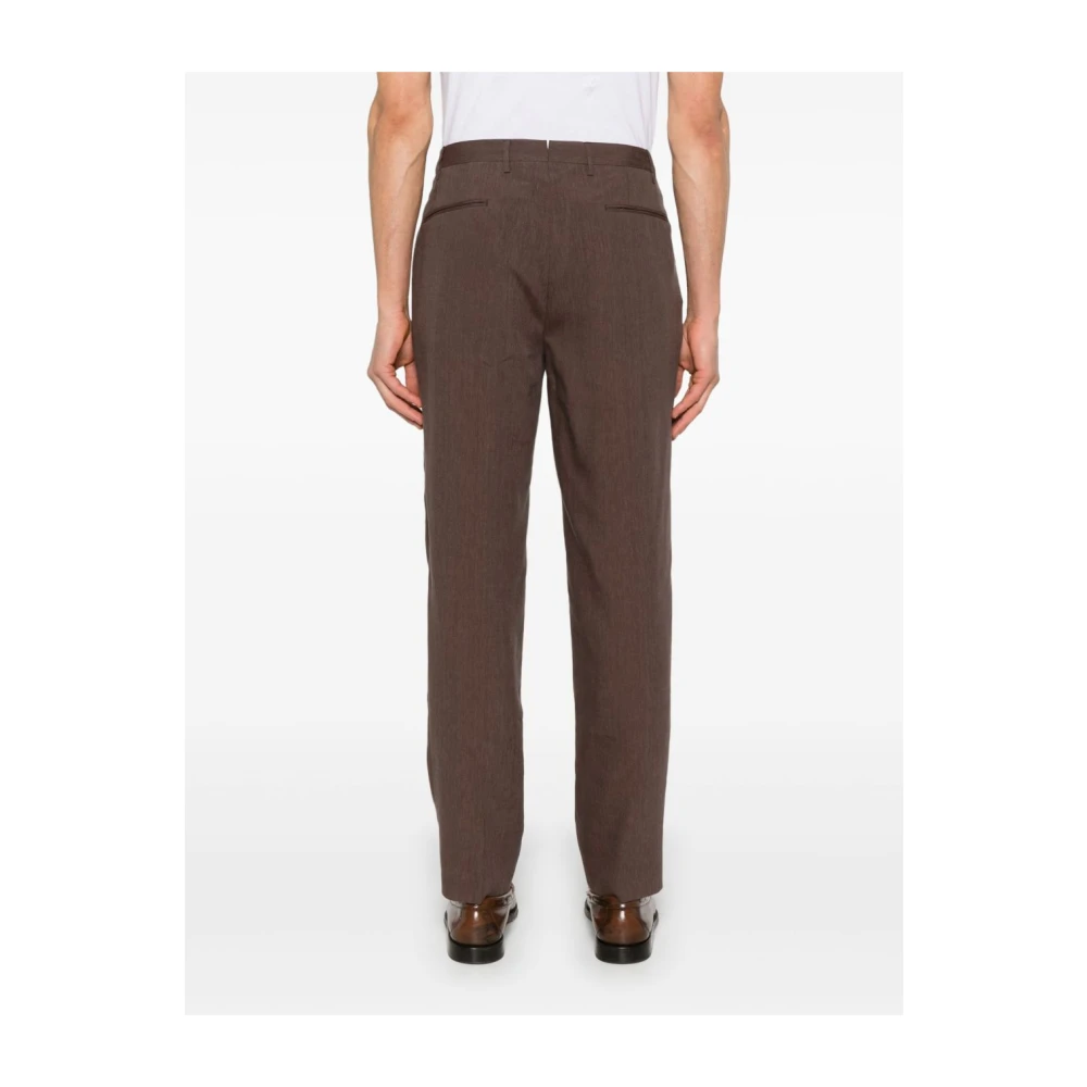 Corneliani Bruine Wol Linnen Broek Brown Heren