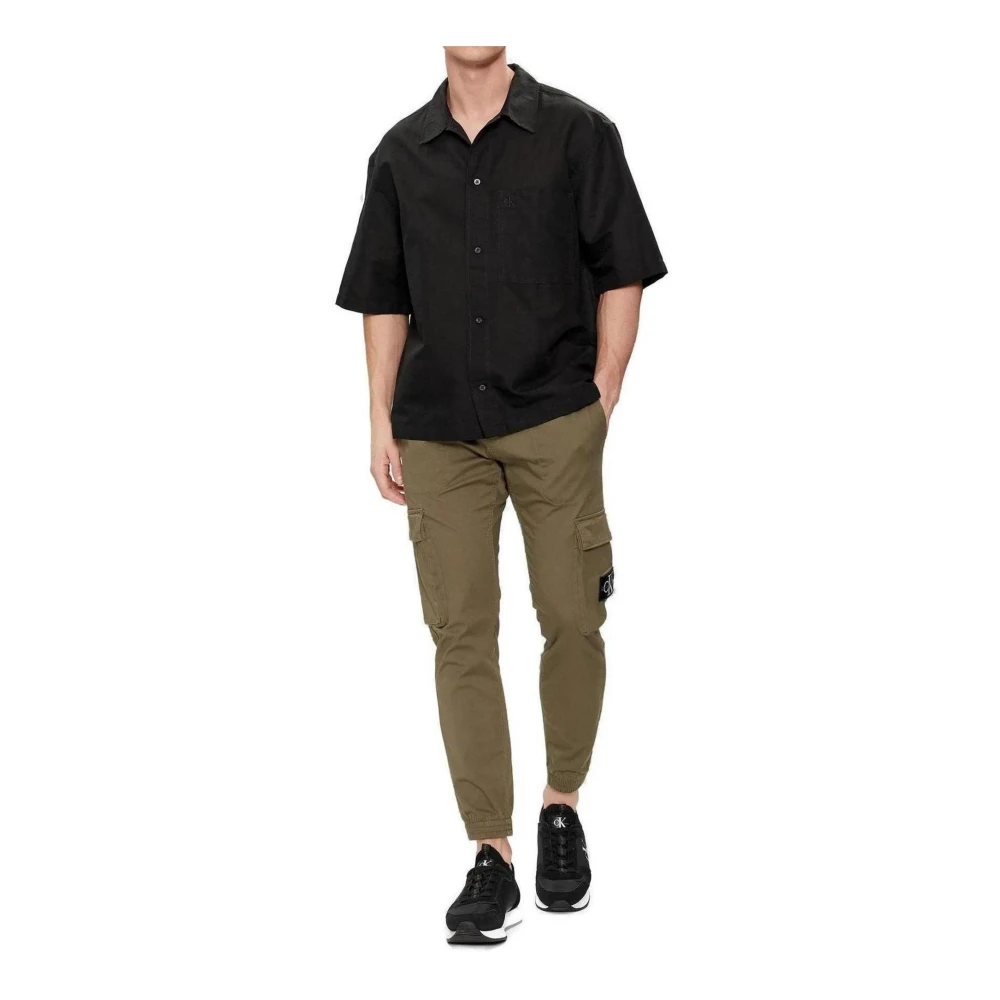 Calvin Klein Jeans Zwart Linnen-Katoen Kortemouw Overhemd Black Heren