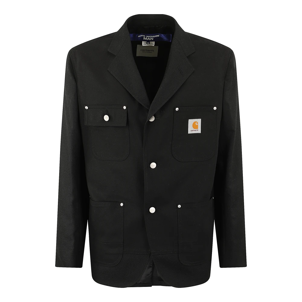 Junya Watanabe Stijlvolle single-breasted jas met logo Black Heren