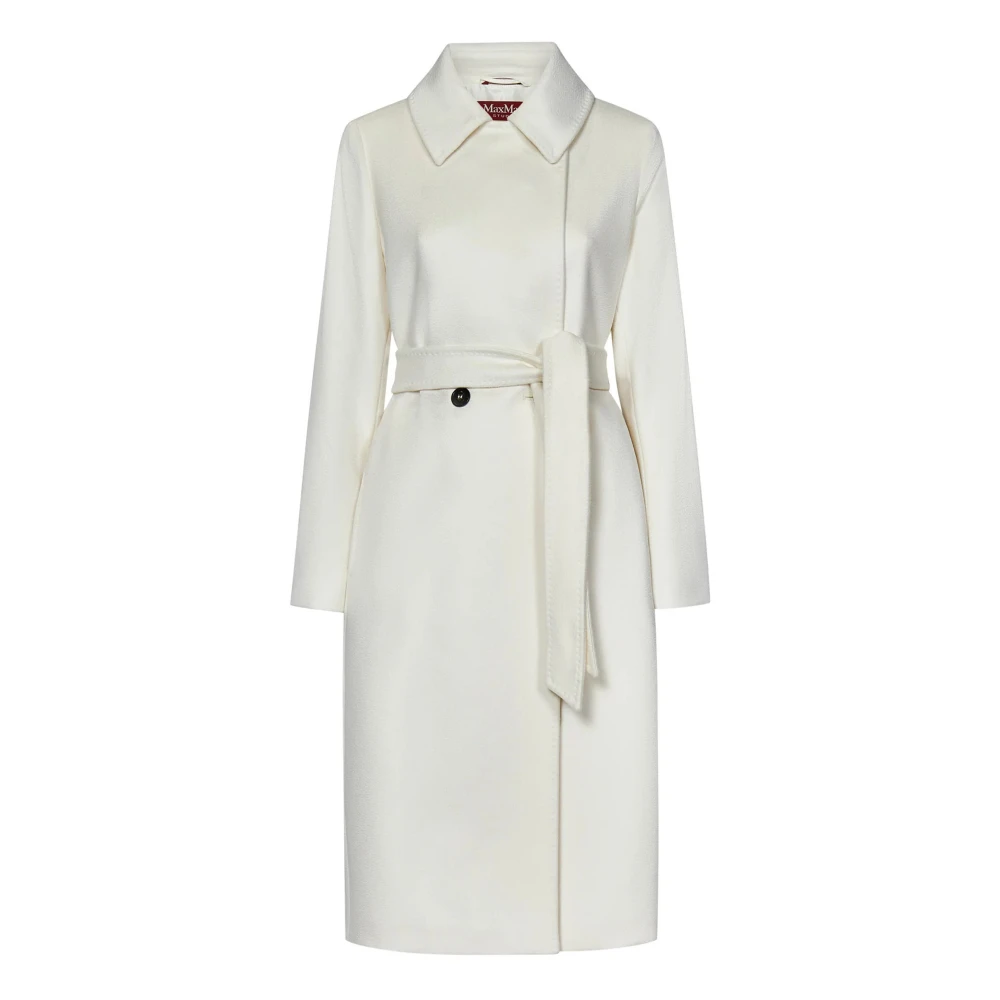 Max Mara Studio Witte Wol Dubbel-Breasted Jas White Dames