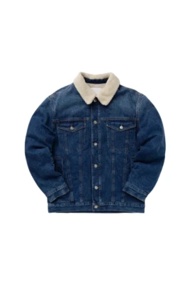 Indigo Denim Jacka med Shearlingkrage